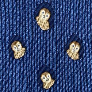 100% REAL HERMES TIE ~ DARKER BLUE w FUN TAN WISE OWL HEADS PEERING IN THE TREES